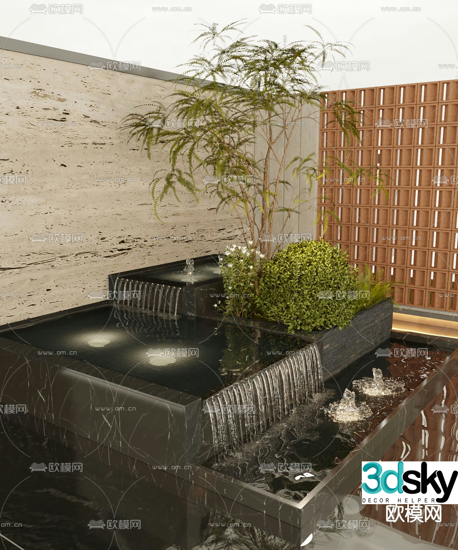 New Chinese style outdoor pool landscape sketch 3D model