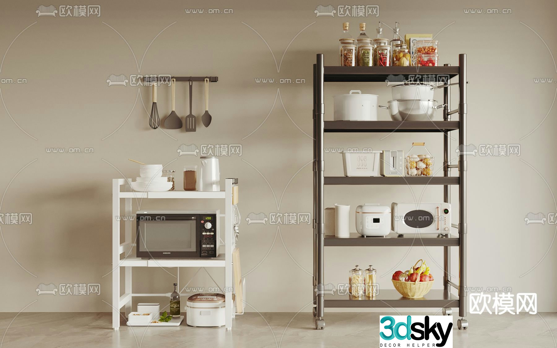 Modern kitchen shelf 3d model