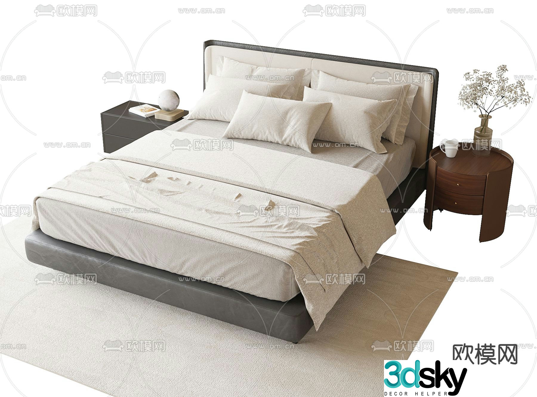 Modern double bed 3d model