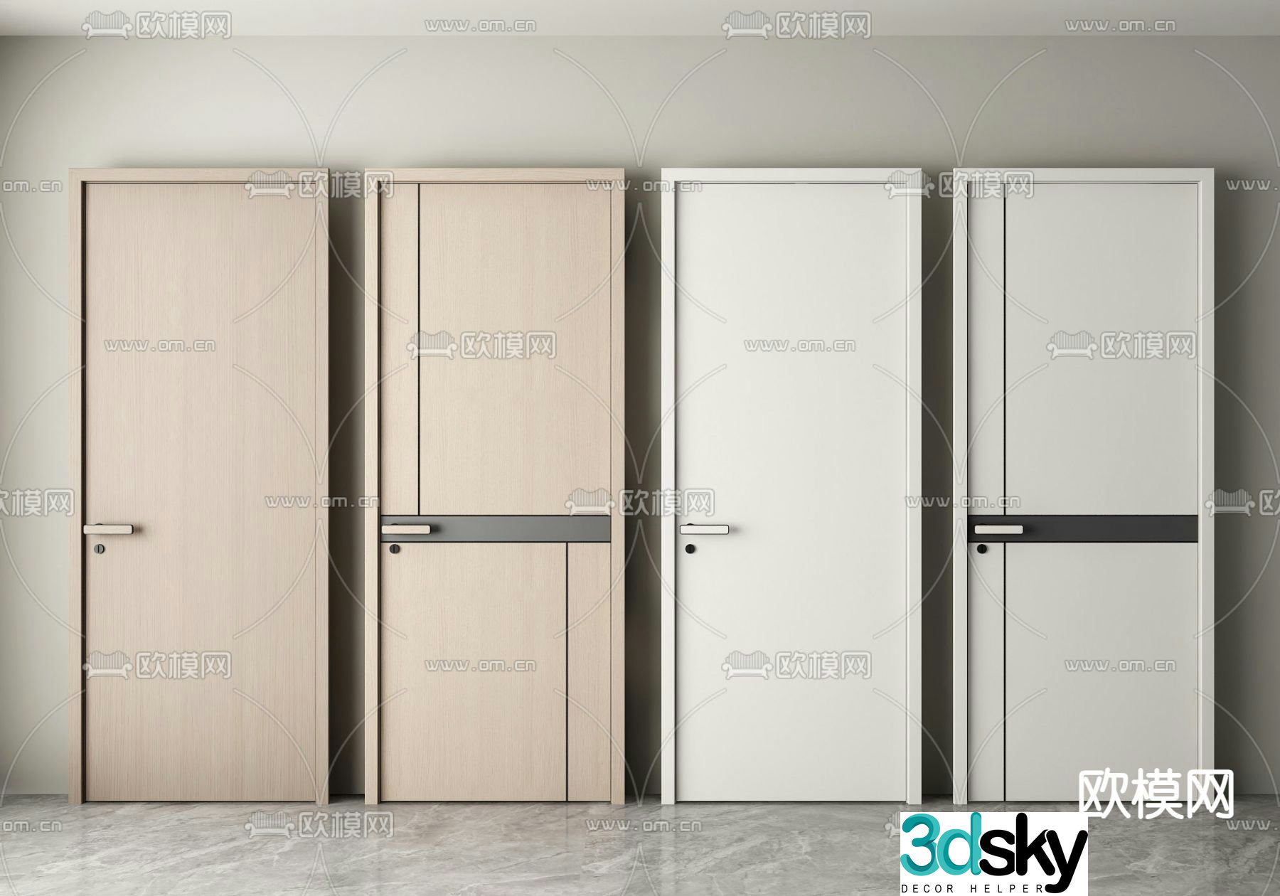 Modern single-open door bedroom door 3d model