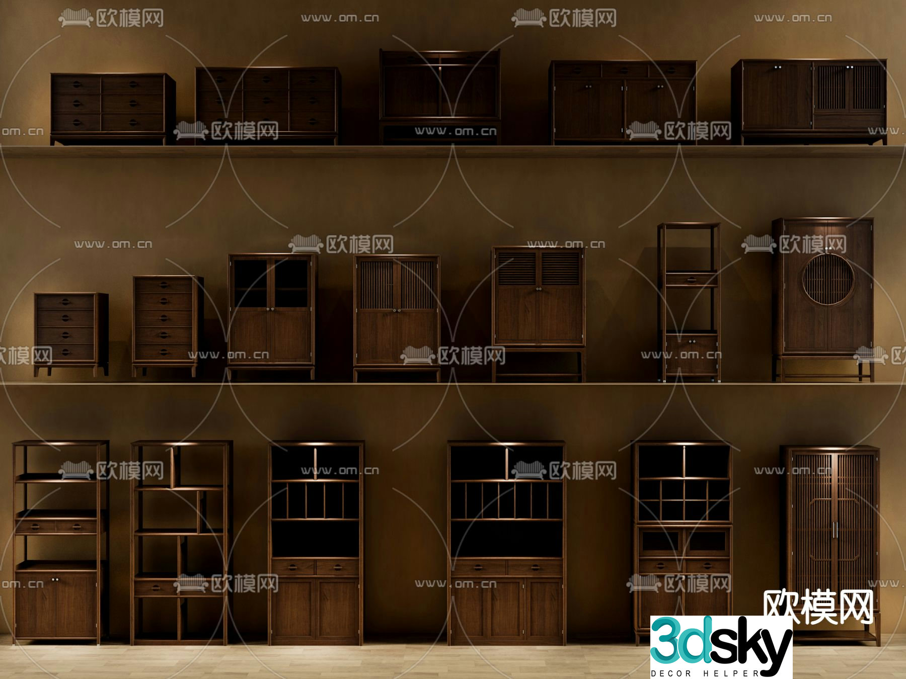 Chinese side cabinet 3D model of porch cabinet