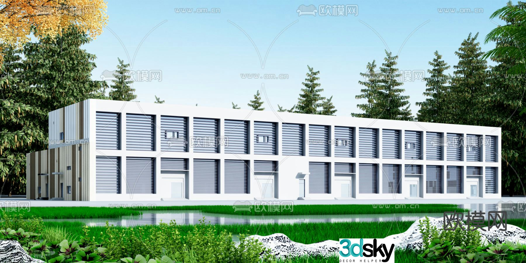 Modern industrial factory building exterior 3d model