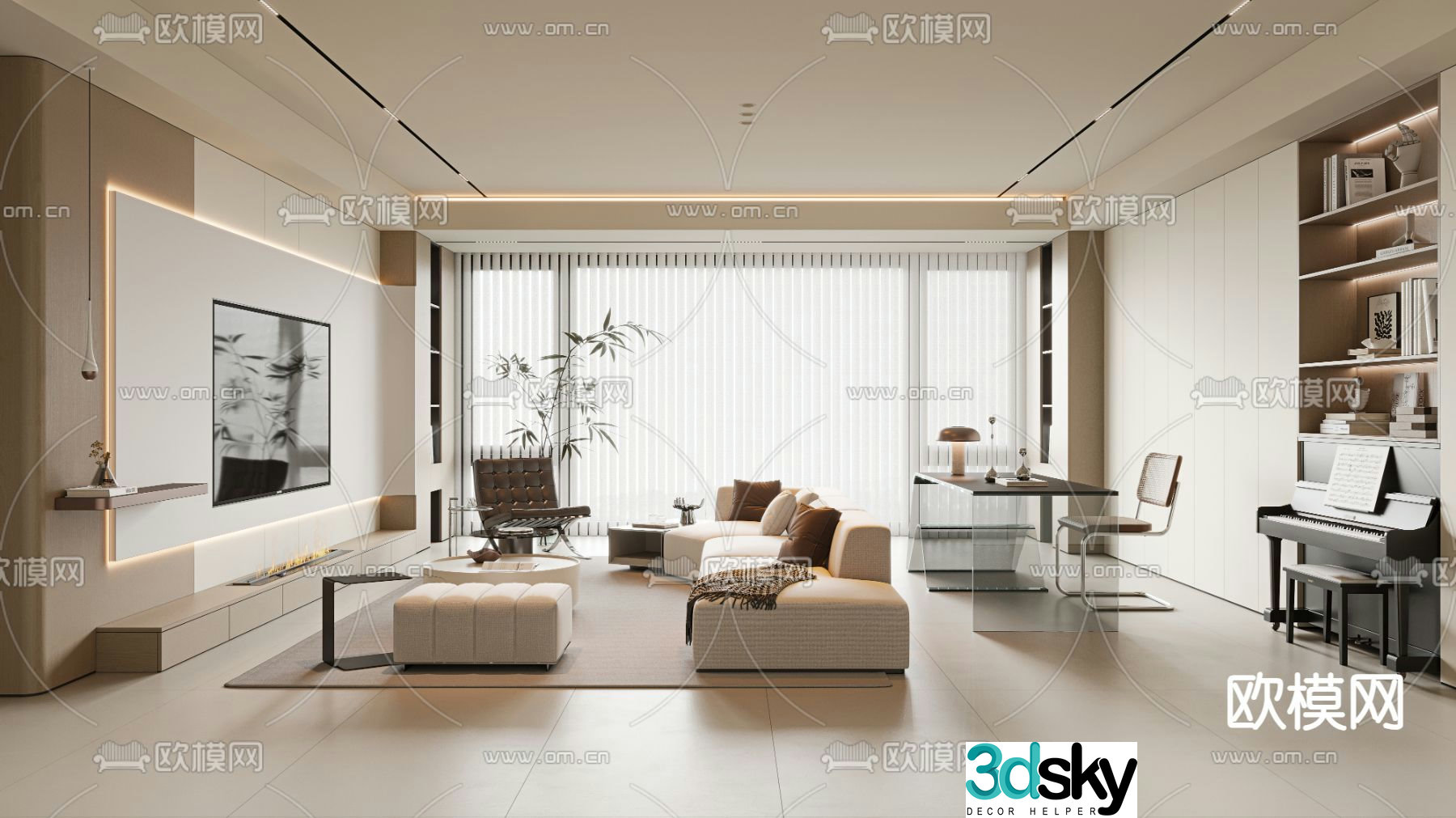 Creamy living room 3d model