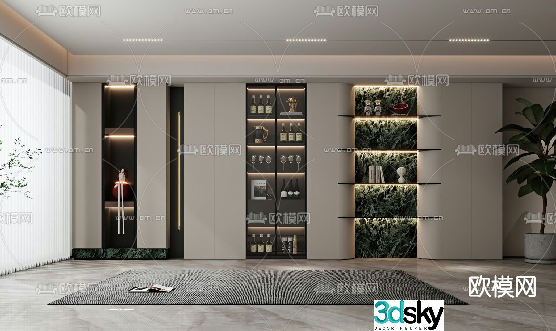 Modern wine cabinet glass cabinet 3d model
