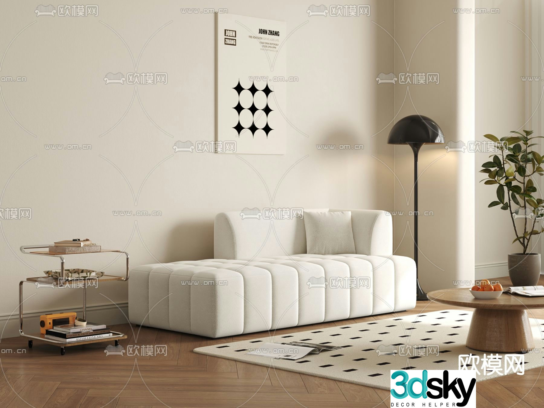Modern velvet chaise longue 3d model