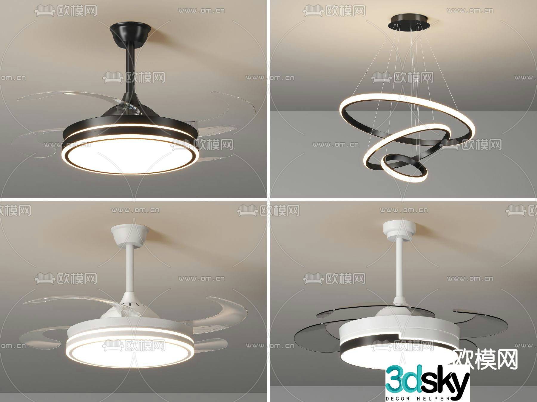 fan light fan light chandelier 3d model