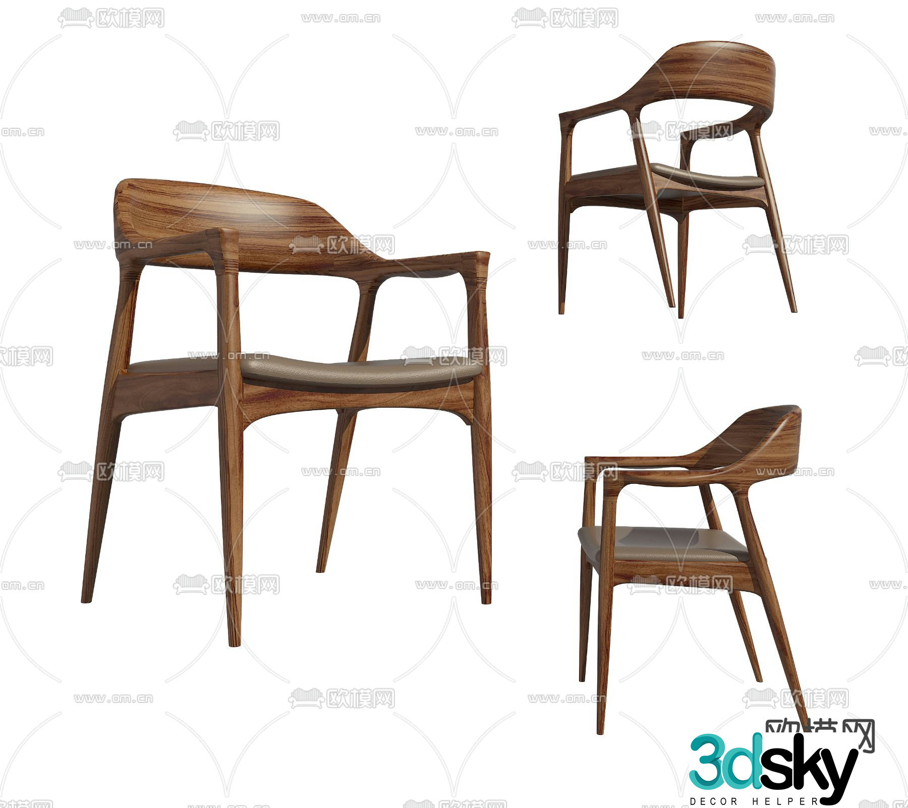 Nordic solid wood dining chair single chair 3d model