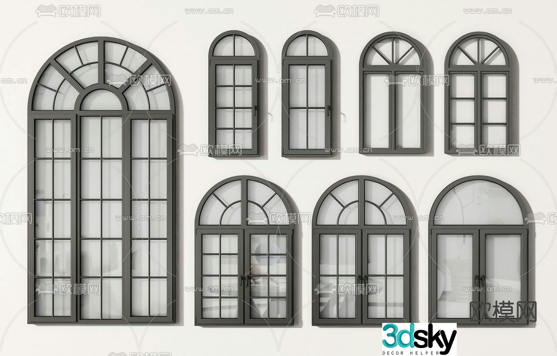 Simple European window casement window curved window 3D model