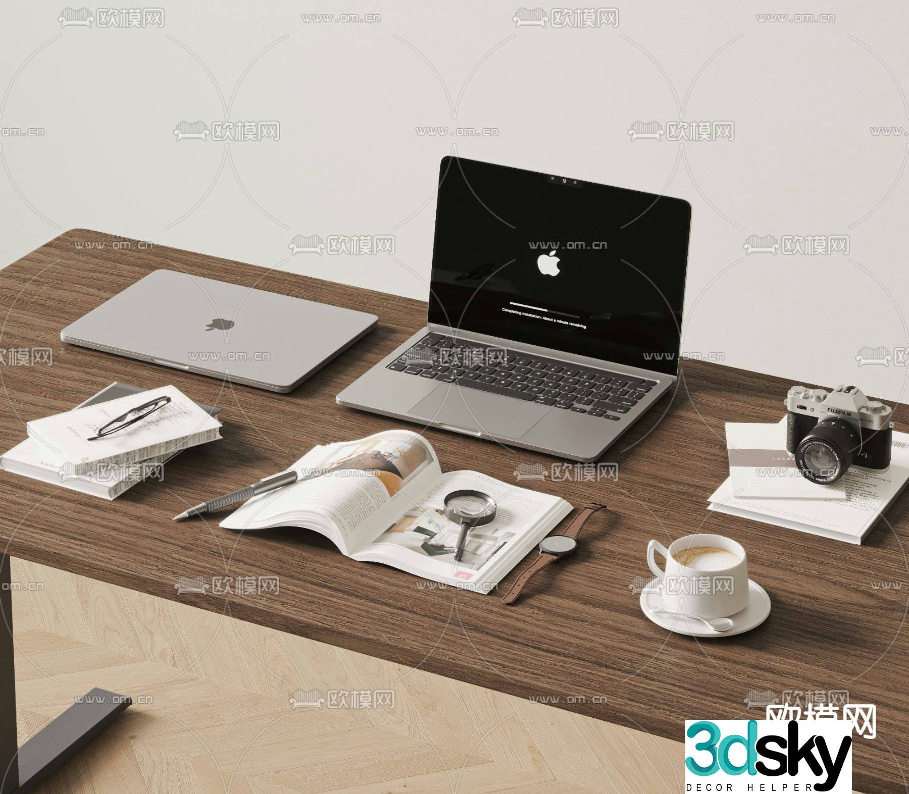 office supplies apple computer books 3d model