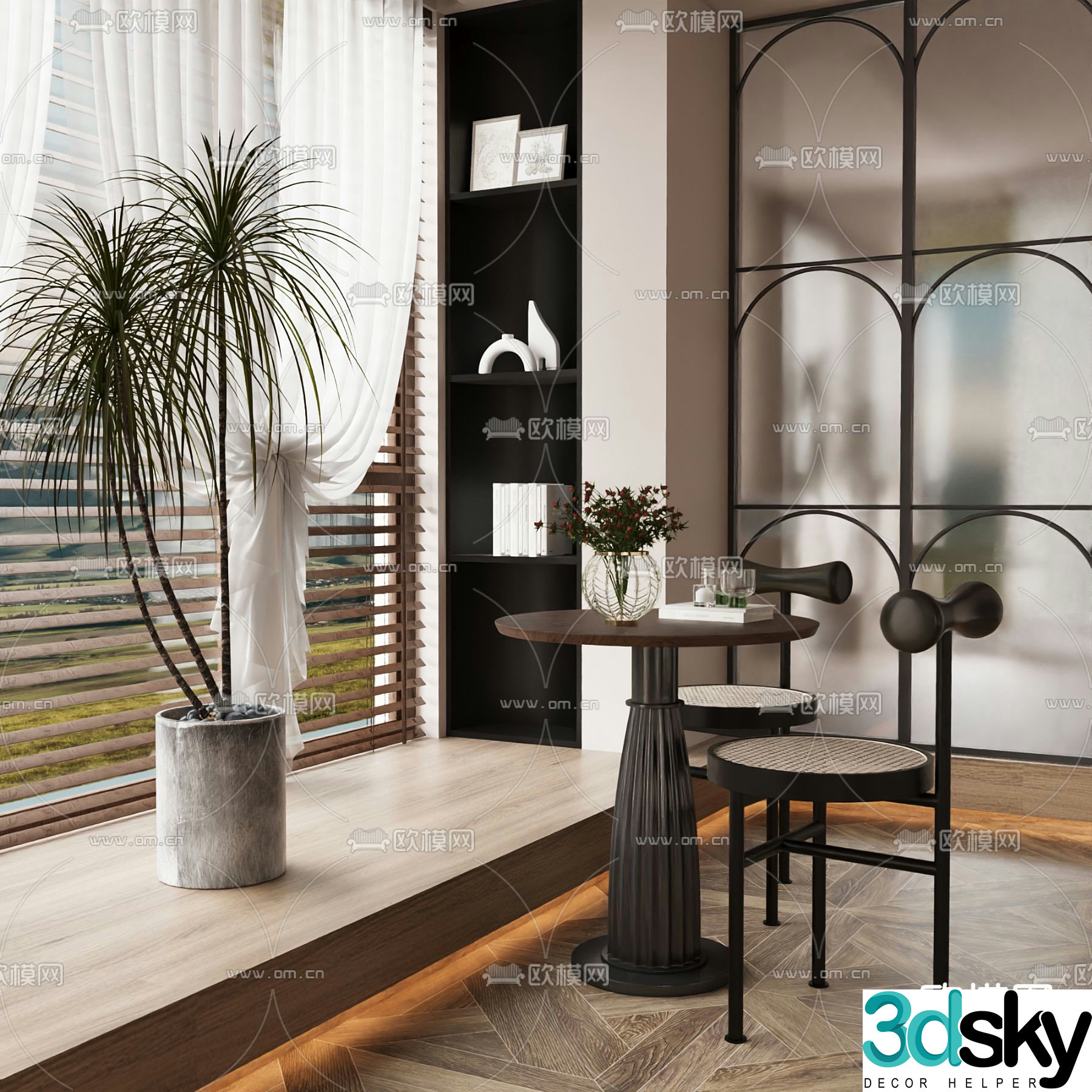 Medieval style leisure area leisure tables and chairs 3D model