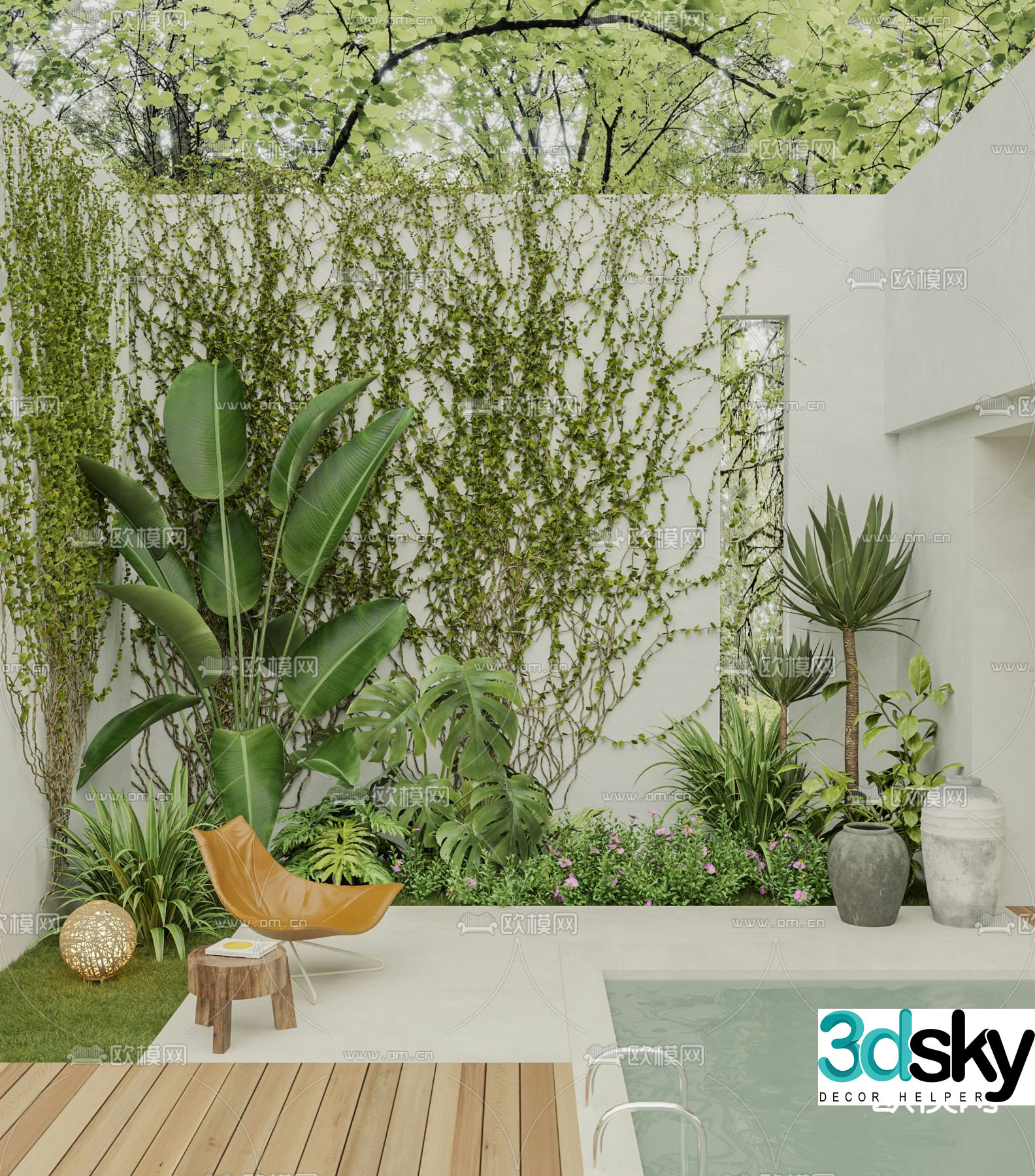 Modern courtyard landscape plant pile 3d model