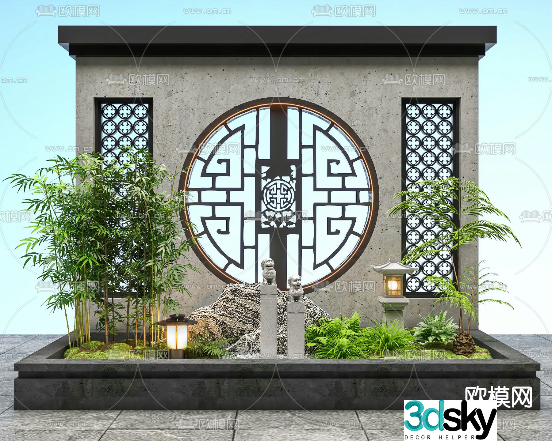 Chinese style landscape wall landscape sketch screen wall 3d model