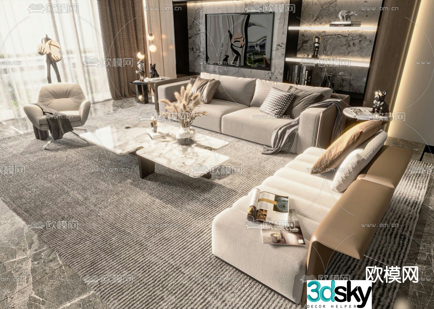 Light luxury style modular sofa 3D model