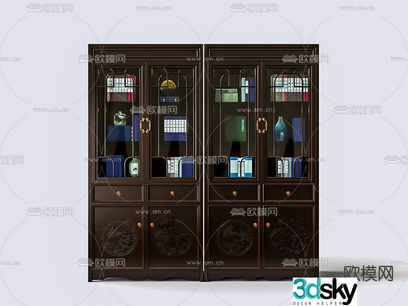 Chinese carved mahogany bookcase 3D model