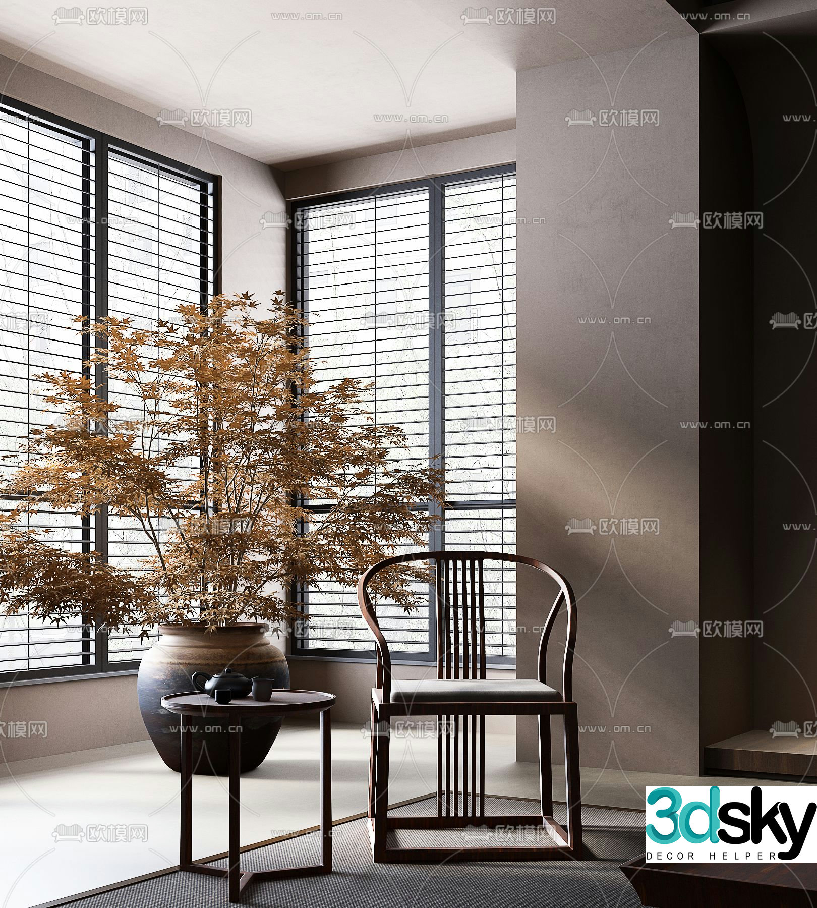 New Chinese style table and chairs 3d model