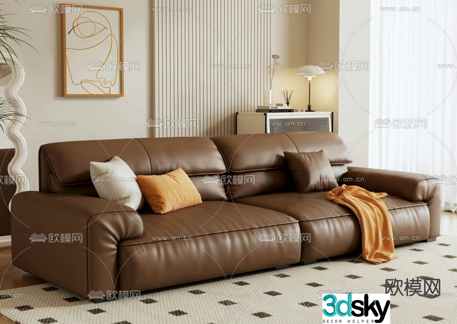 American double sofa 3d model