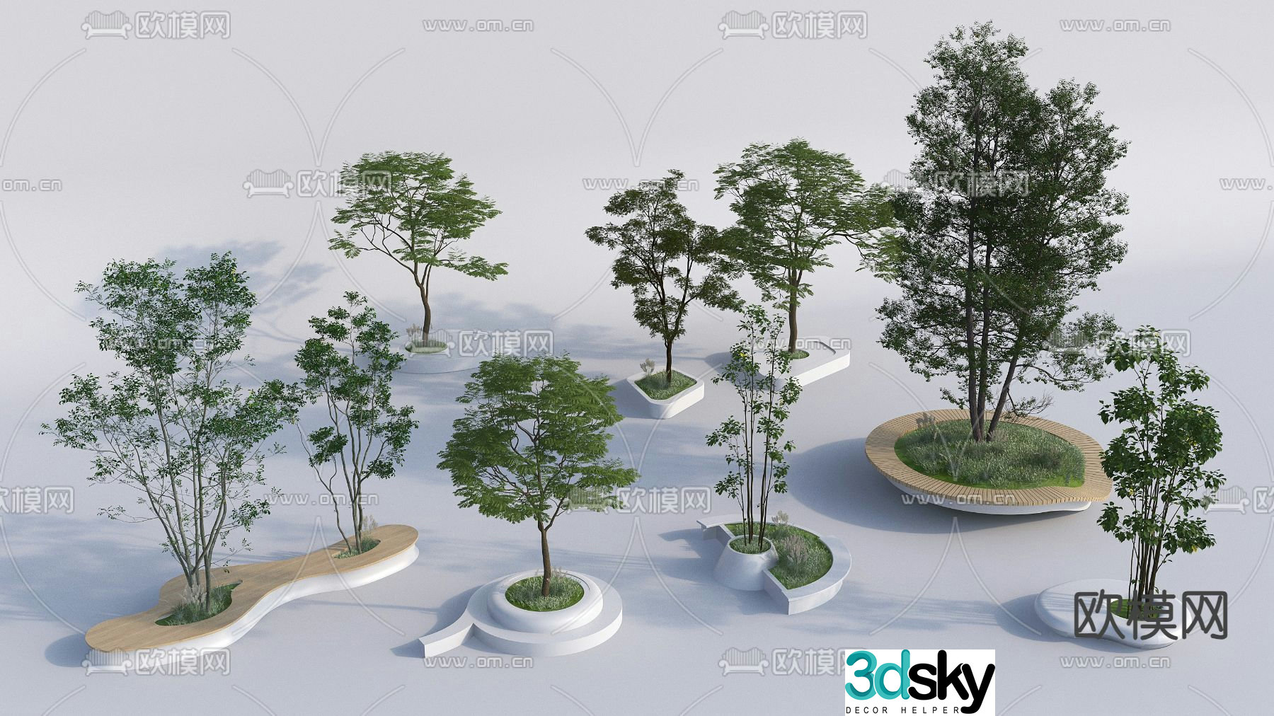 Tree Pond Landscape Green Plant Outdoor Flower Pond 3D Model