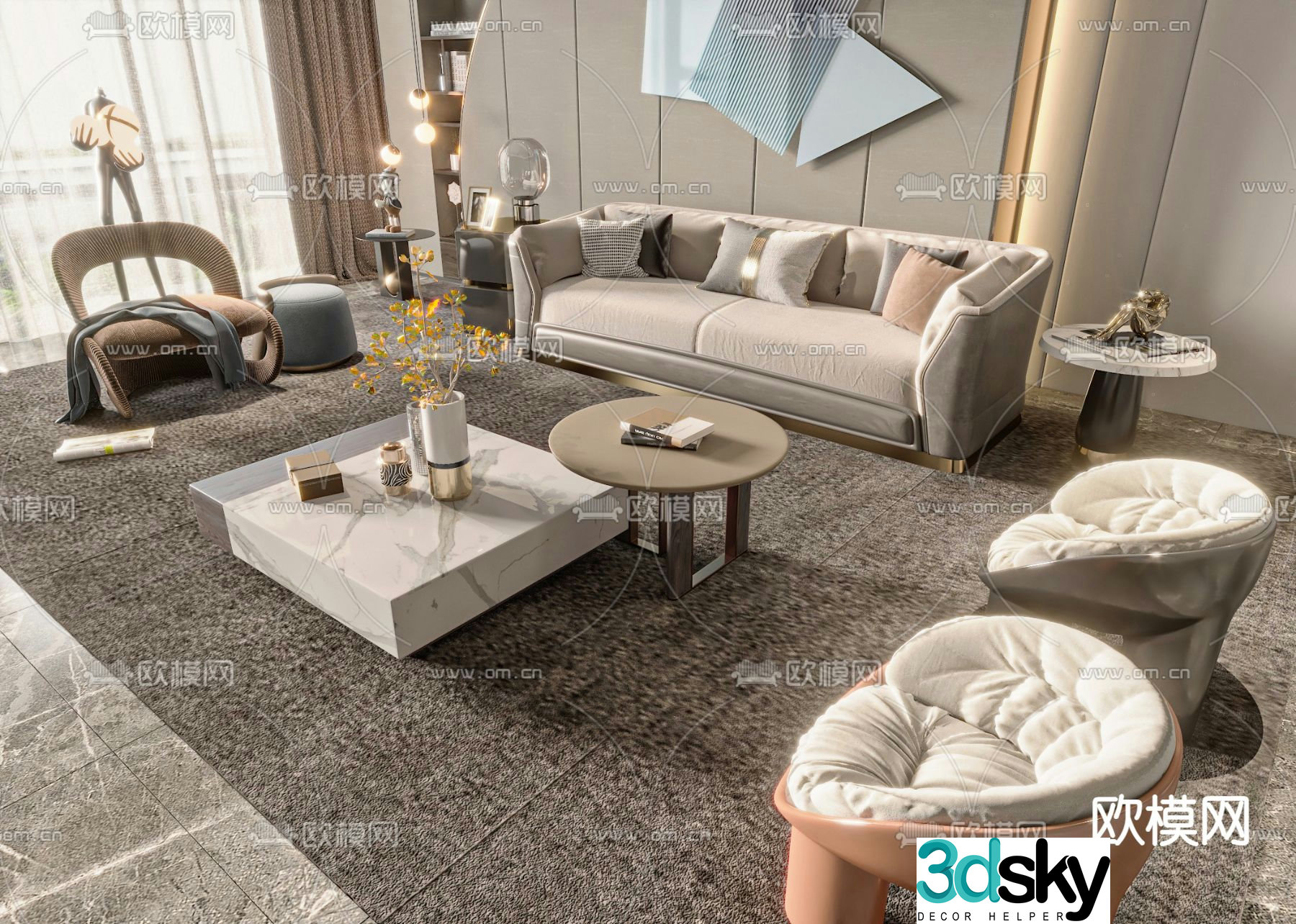 Light luxury modular sofa 3D model