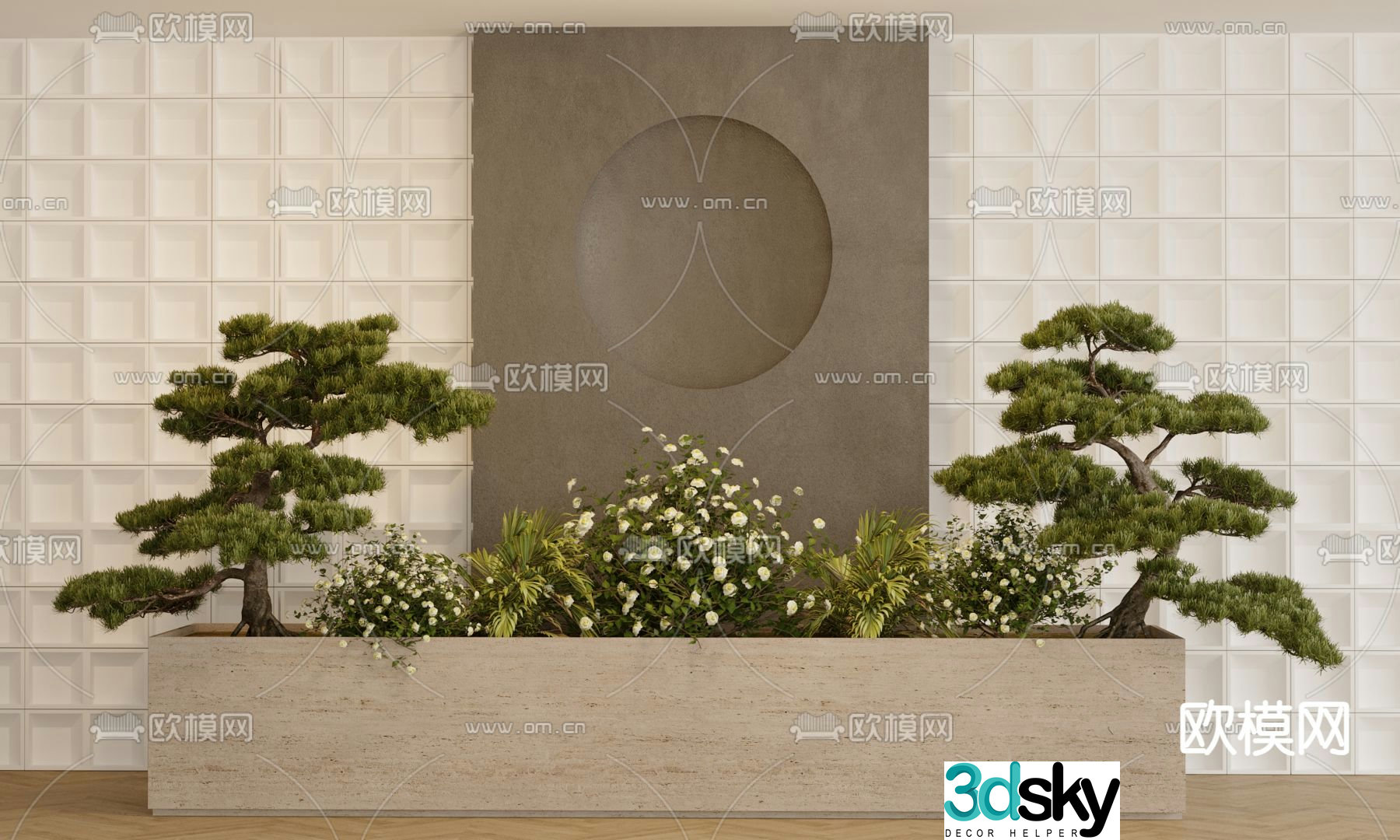 New Chinese style indoor landscape plant pile 3d model