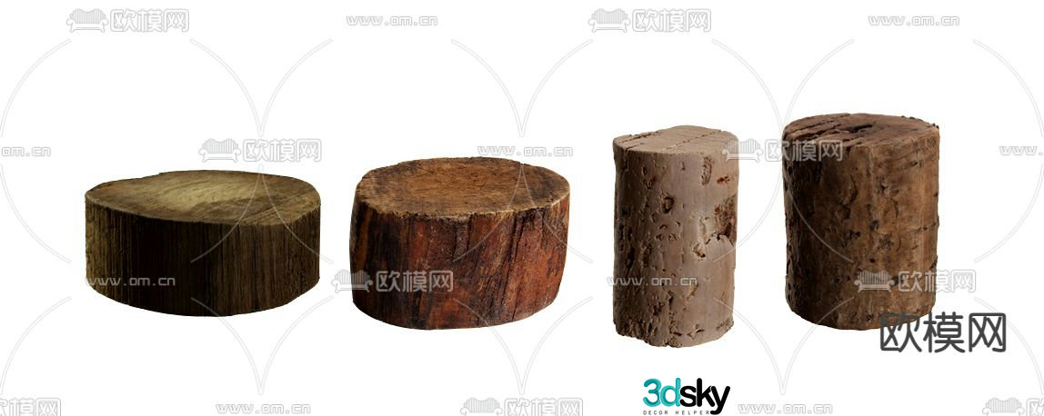 stool wooden pile tree stump concrete pile 3d model