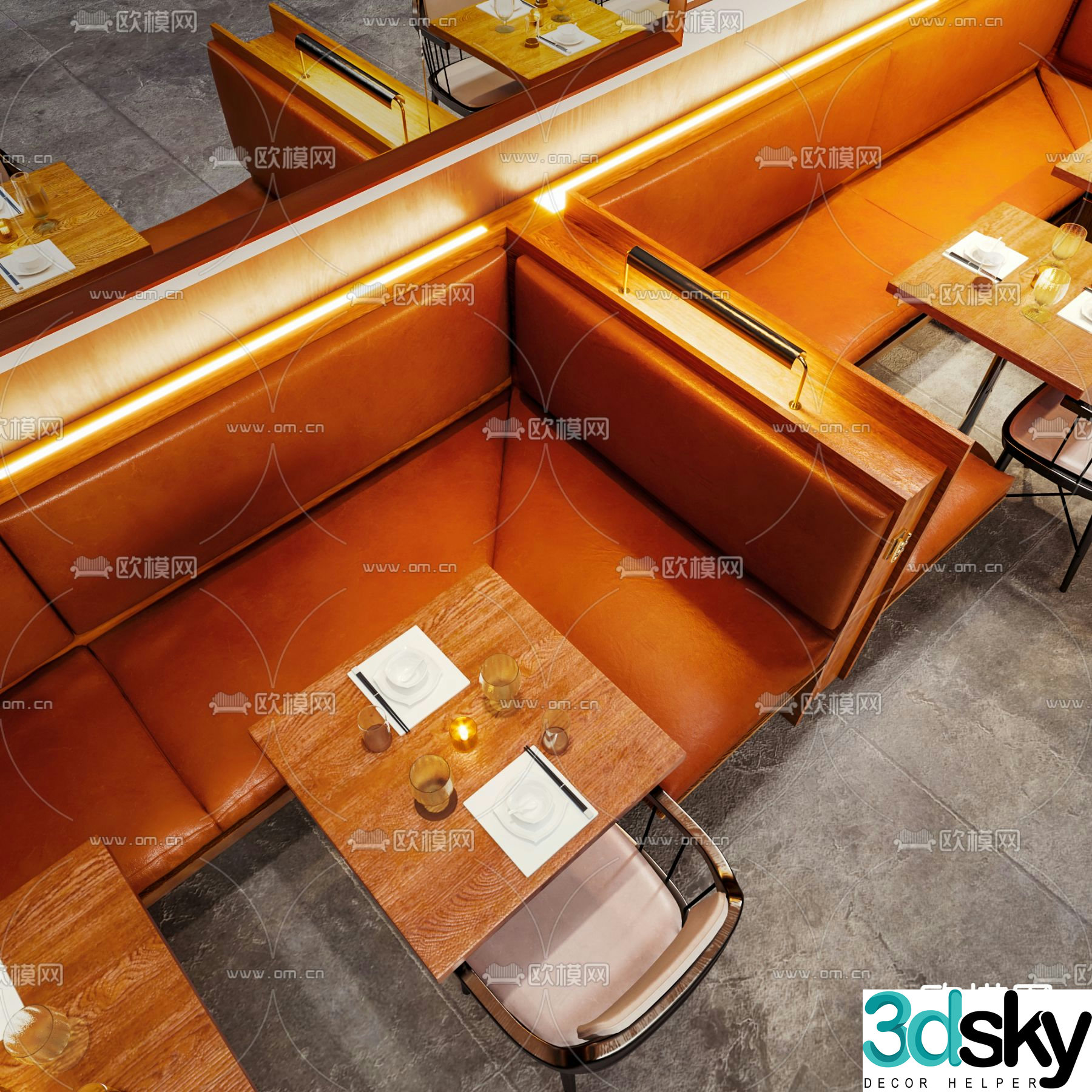 Modern dining booth booth sofa 3D model