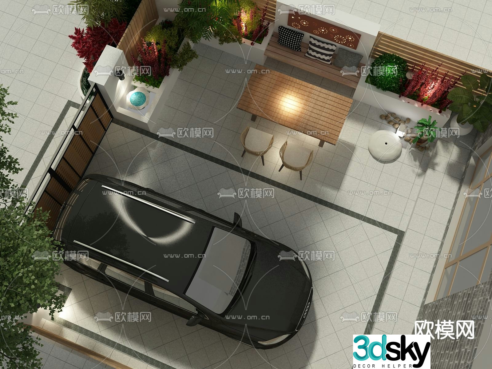 Modern villa courtyard 3d model