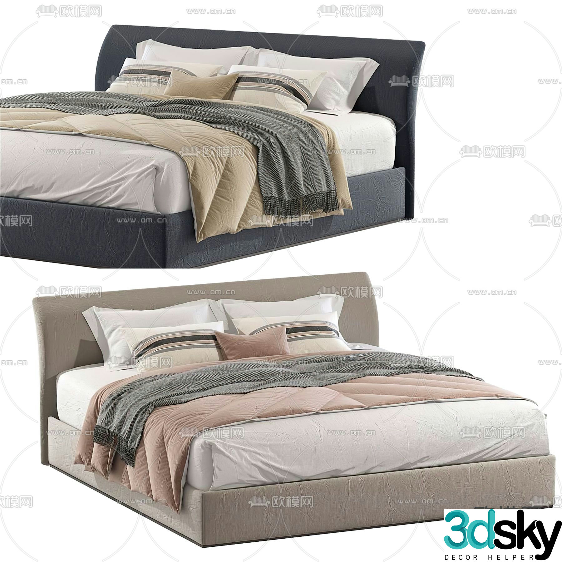 Modern fabric double bed 3d model