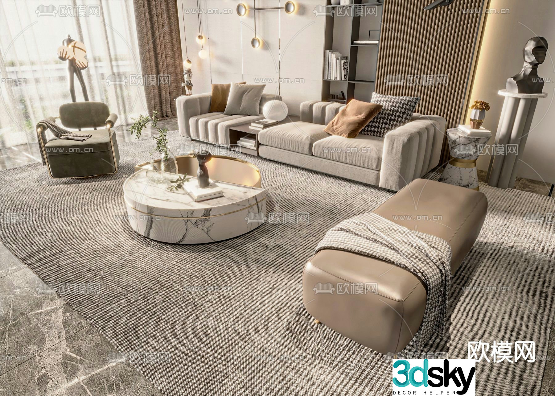 Light luxury style modular sofa 3D model