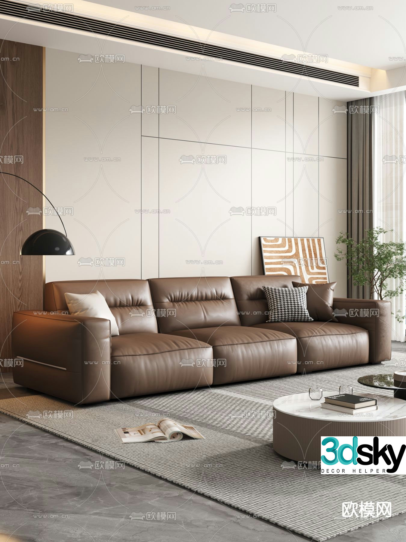 leather sofa three seater sofa 3d model
