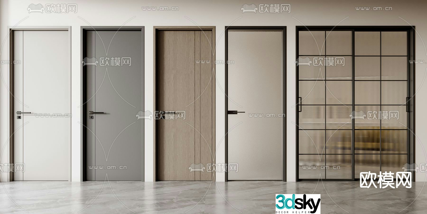 Modern single-open door wooden door 3d model
