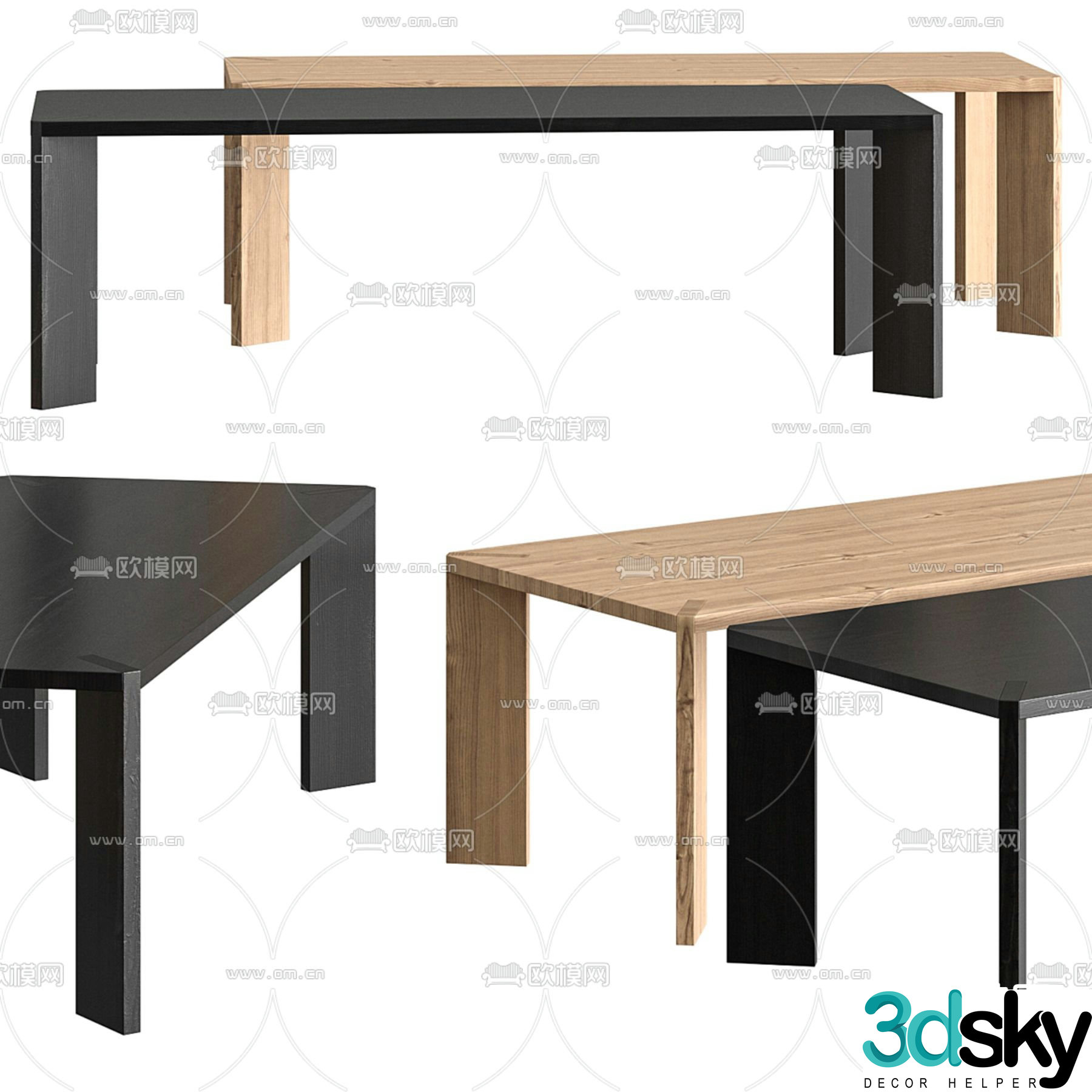 Long dining table 3d model