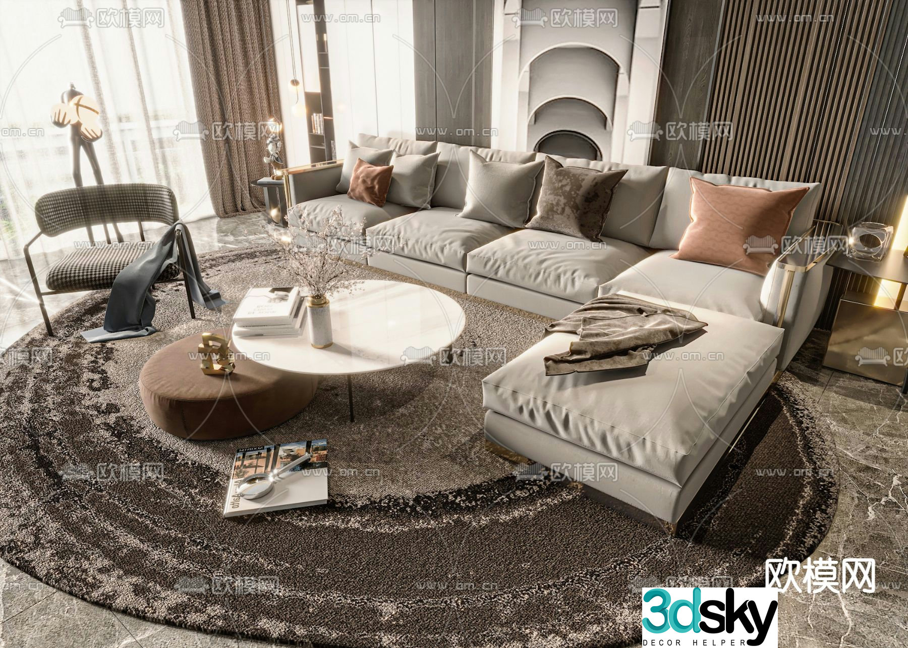 Light luxury style modular sofa 3D model
