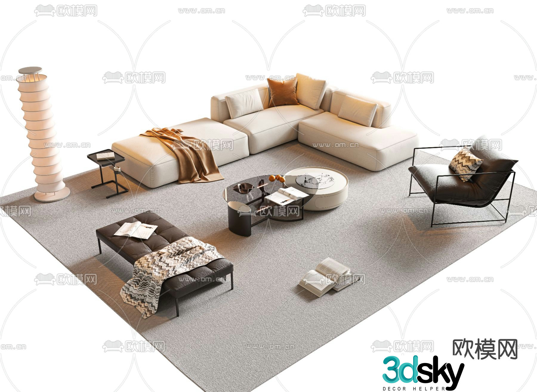 Cream style modular sofa 3d model