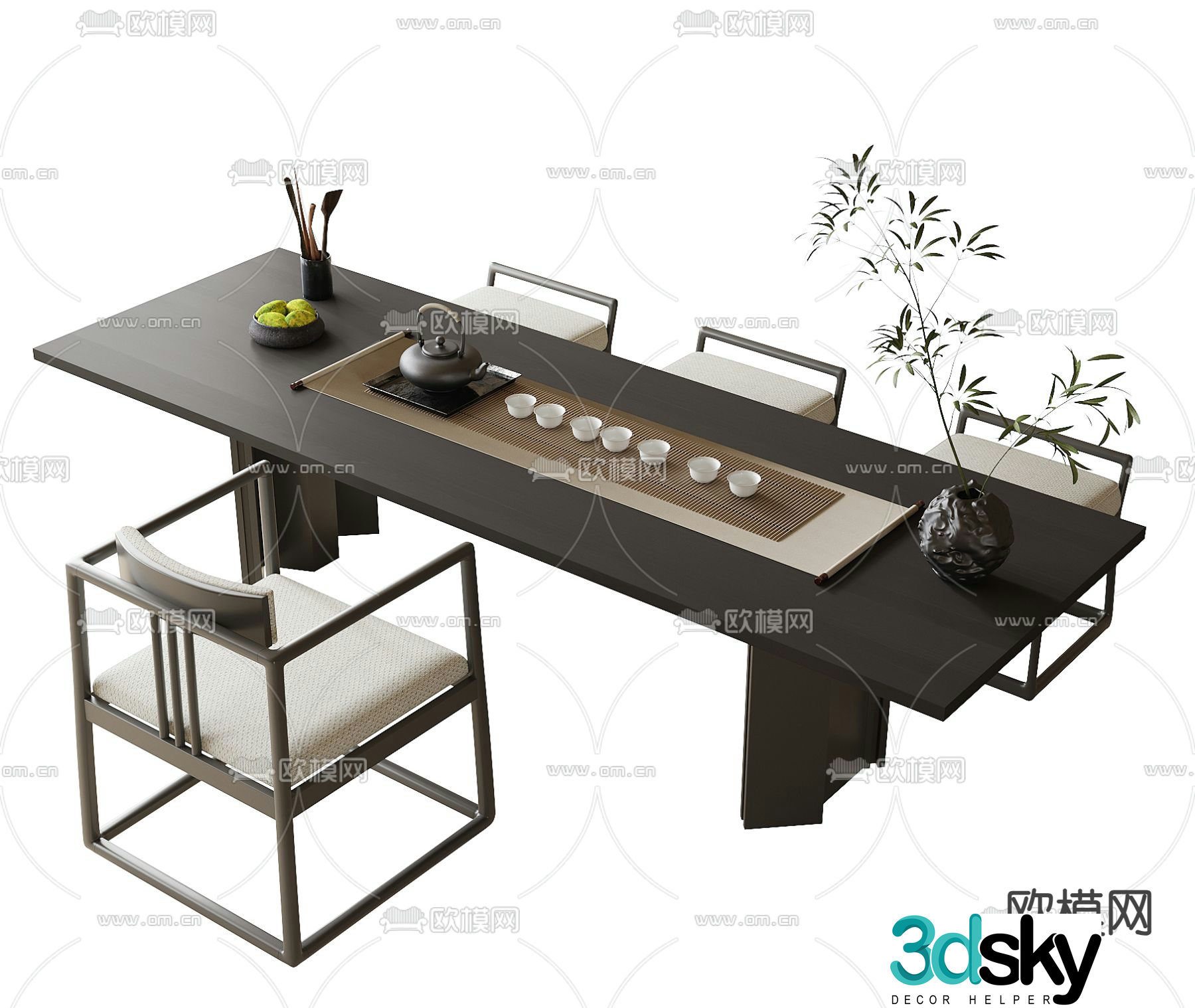Modern tea table and chairs 3d model