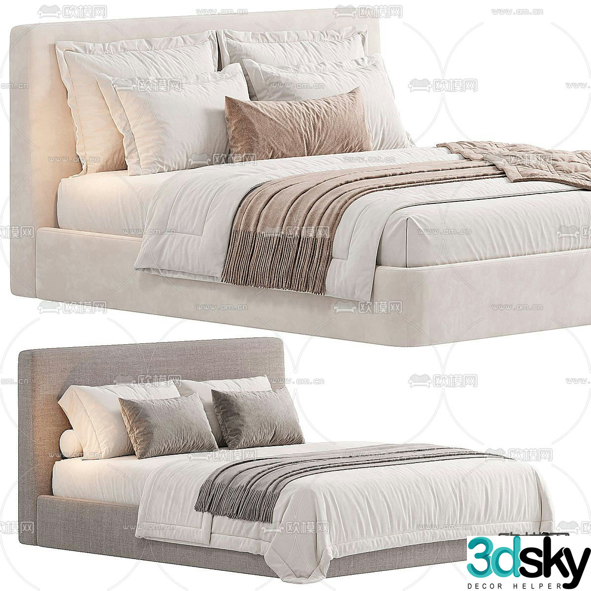 Wabi-sabi double bed 3d model