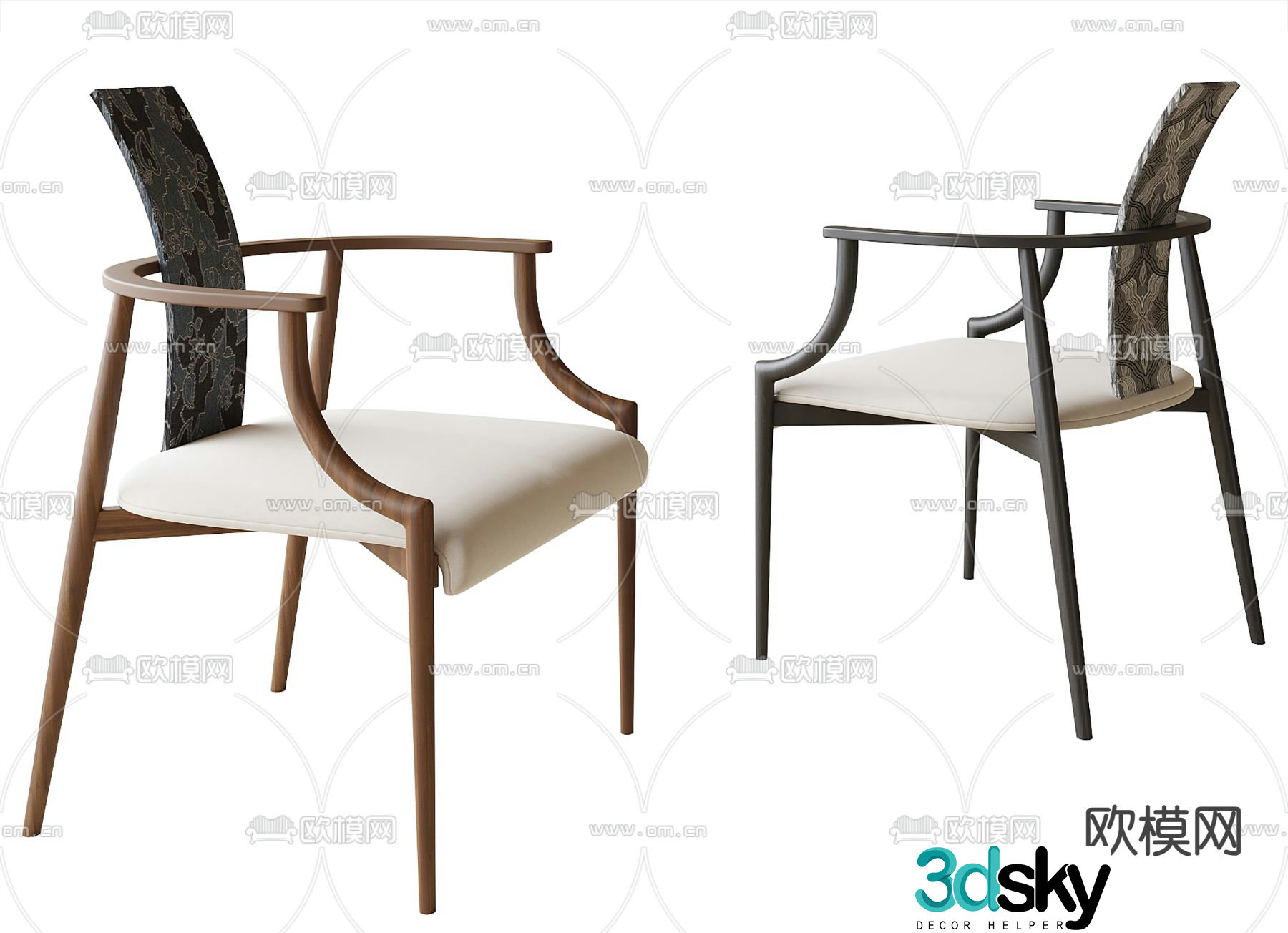 New Chinese dining chair single chair 3d model