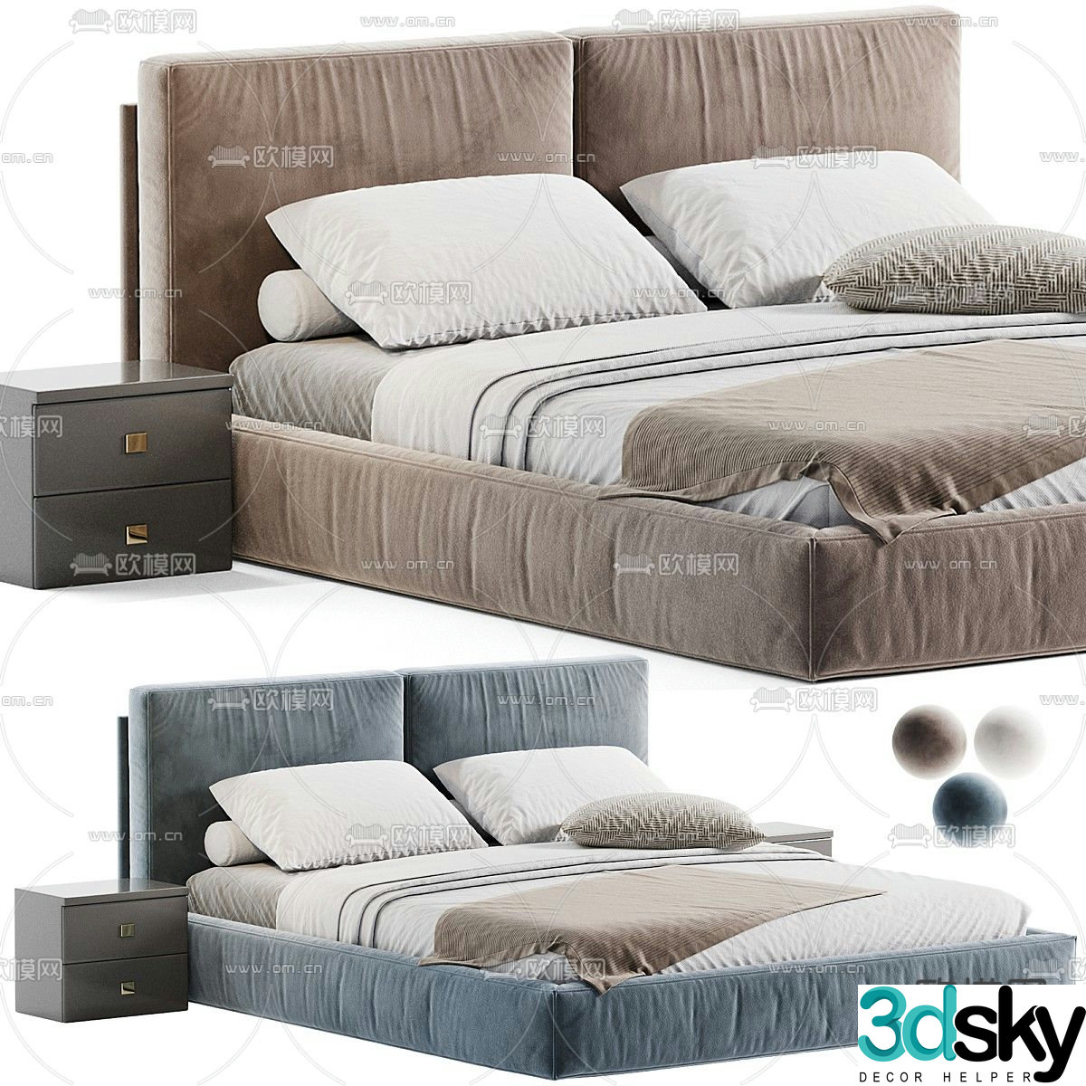 Modern double bed 3d model