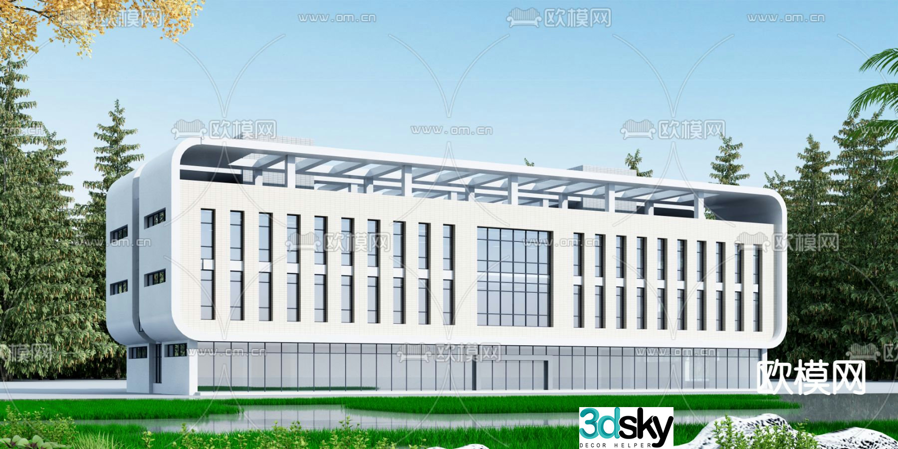 Modern office building building exterior 3d model