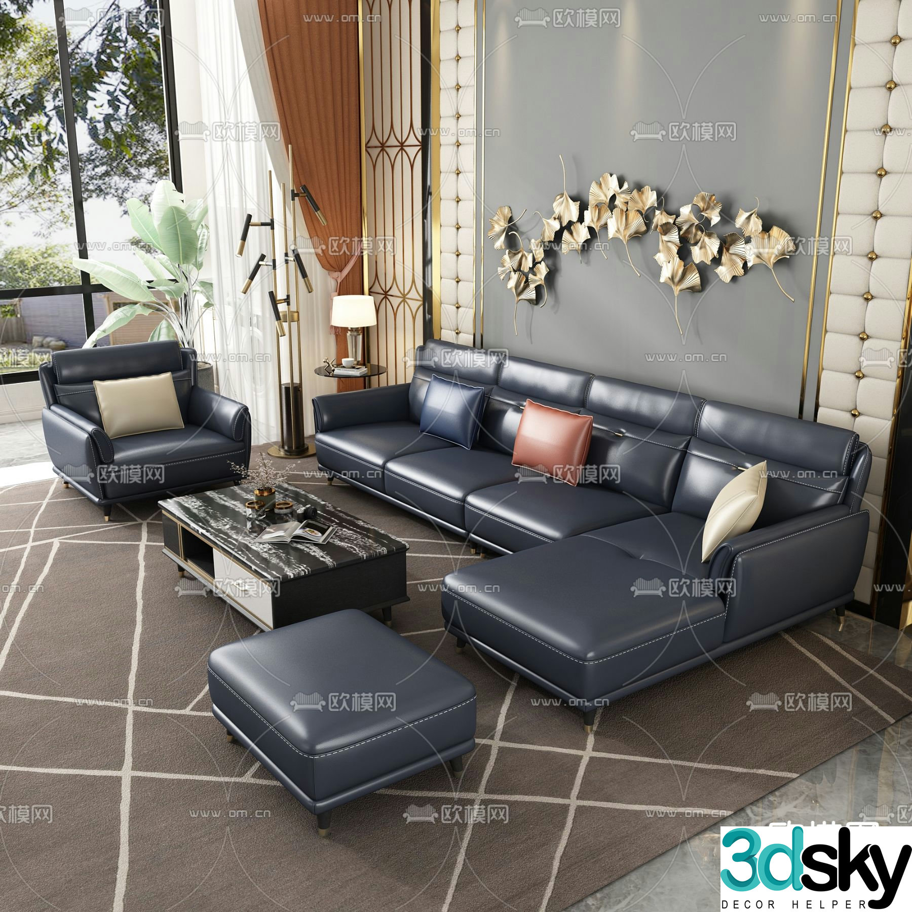 Modern leather sofa sofa set 3d model