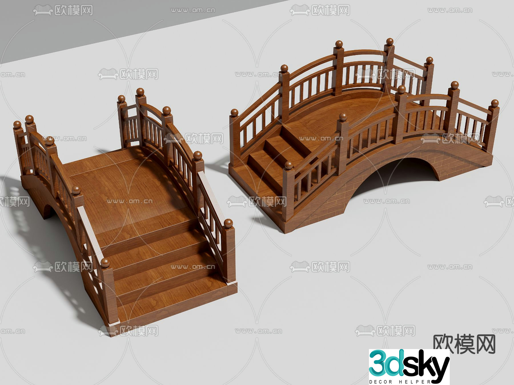 New Chinese style small wooden bridge landscape bridge 3D model