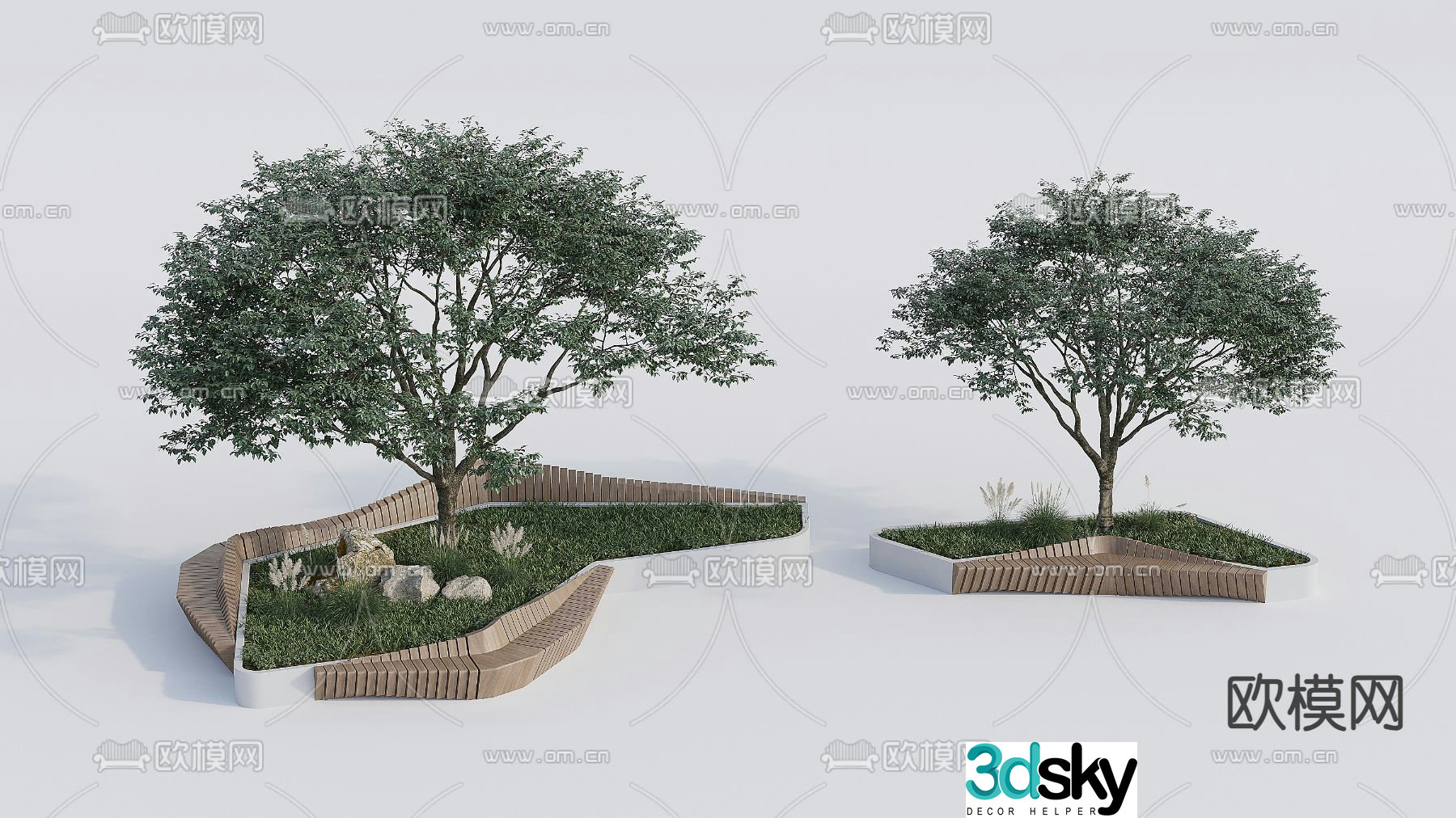 Tree Pond Landscape Green Plant Outdoor Flower Pond 3D Model