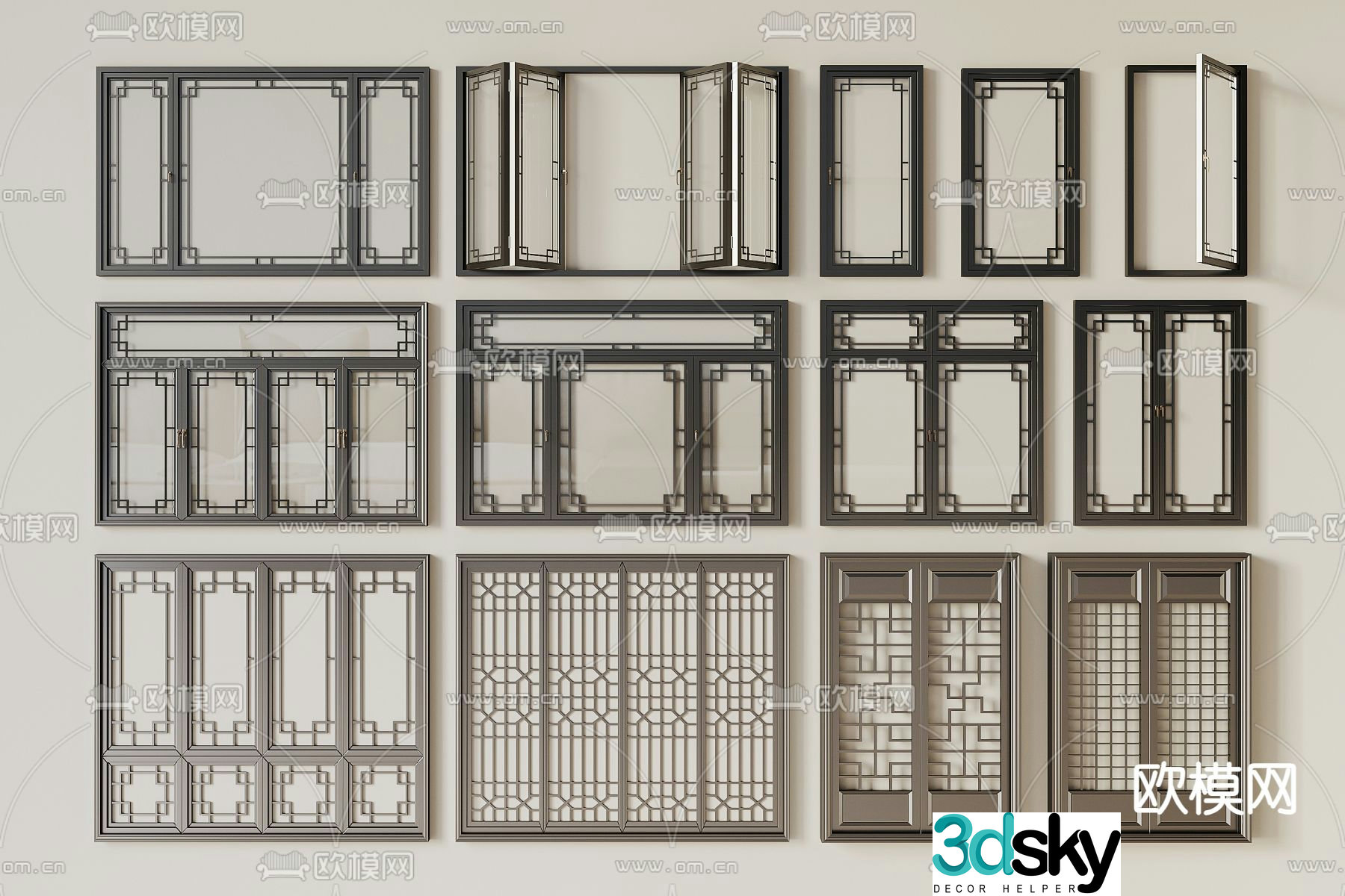 New Chinese casement window 3D model