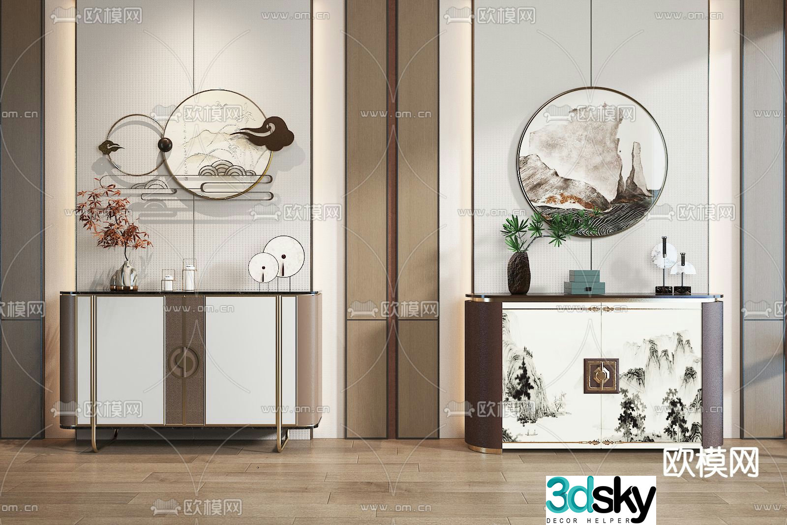 New Chinese style entrance cabinet 3D model
