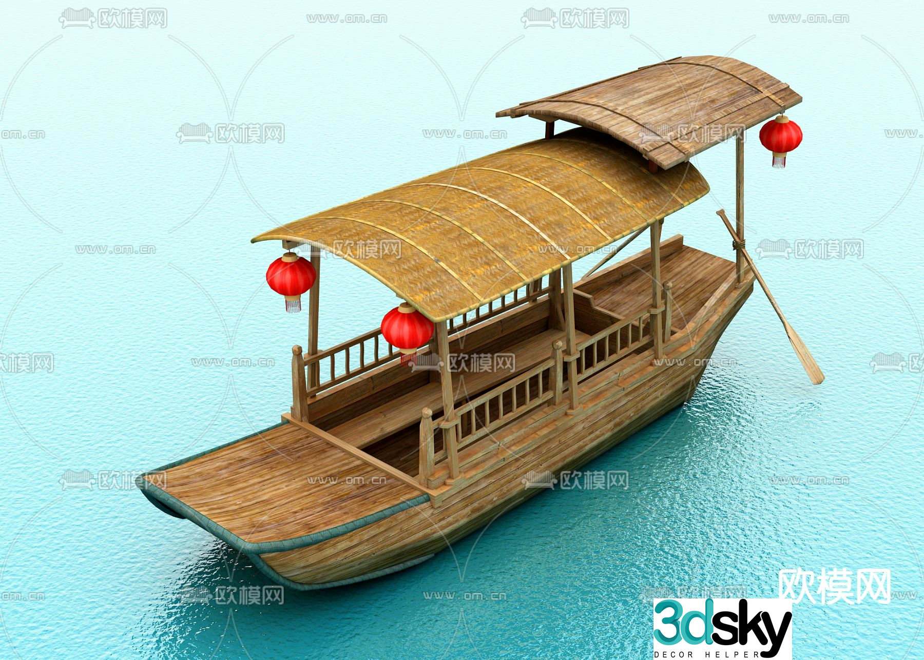 Chinese-style tourist wooden boat 3D model