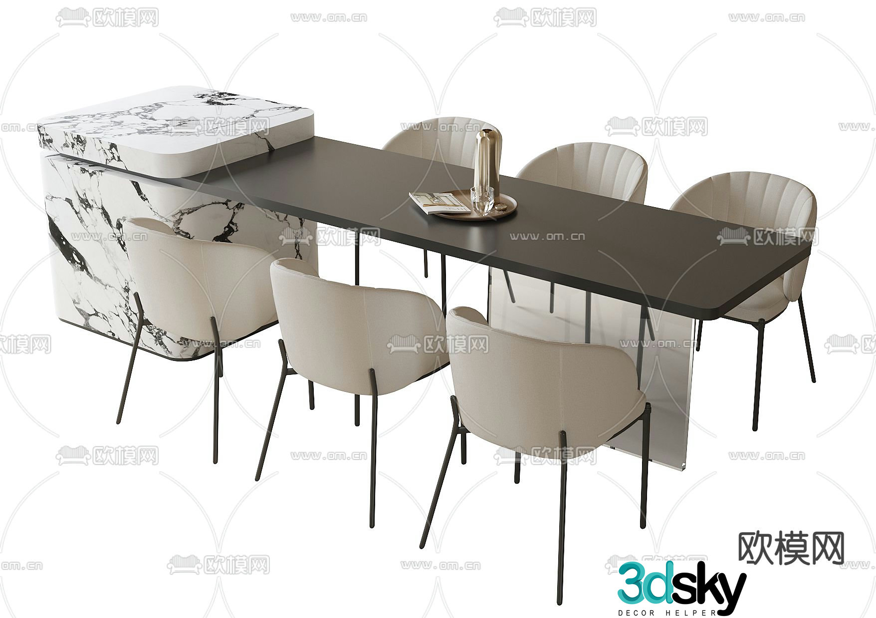 Modern dining table and chairs island dining table 3d model