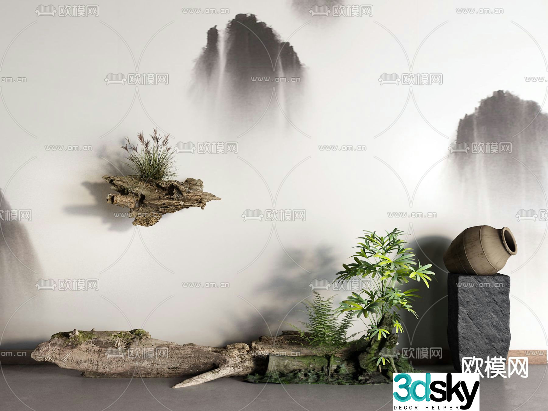 Chinese style interior landscape 3d model