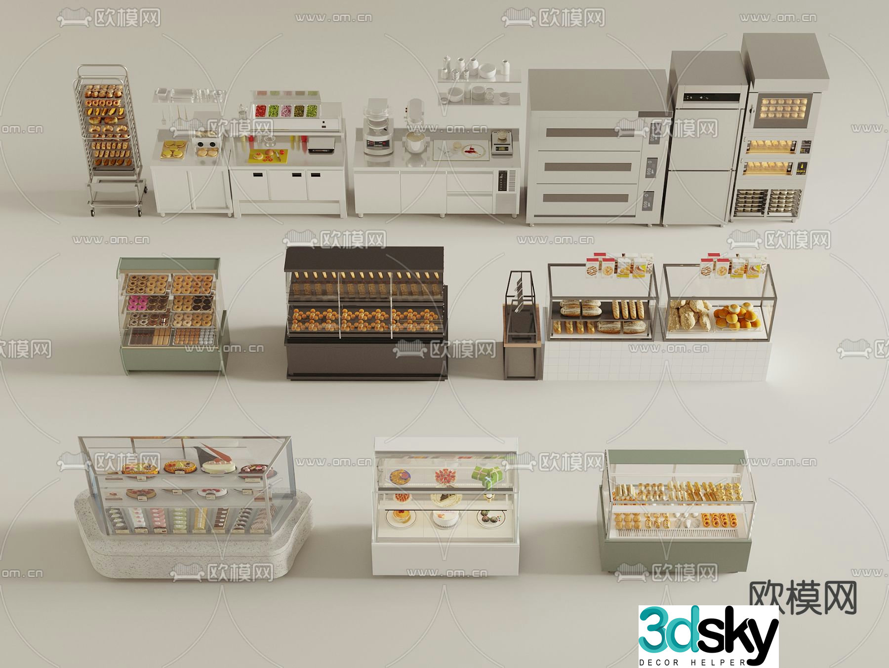 Modern cake bakery showcase 3d model