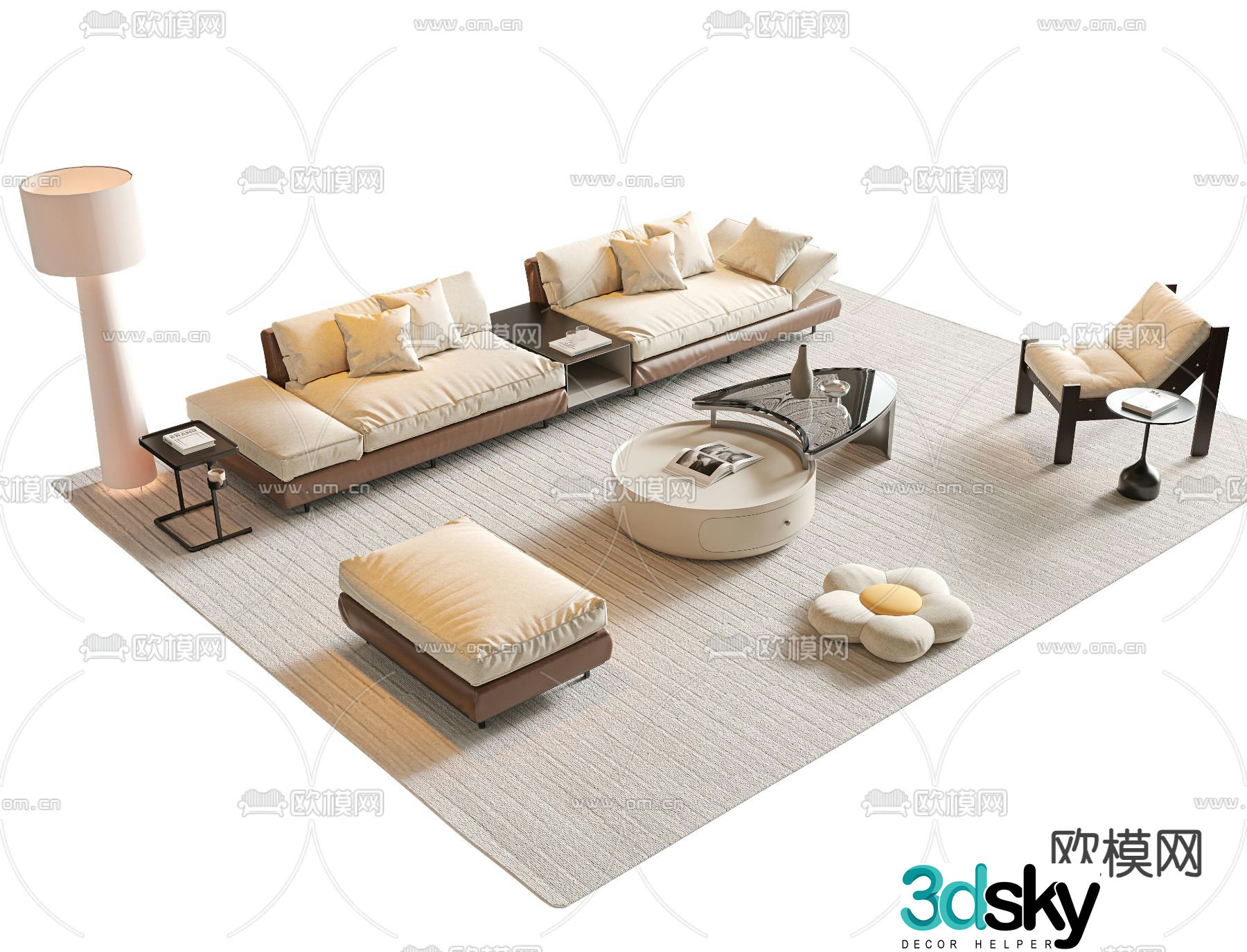 Cream style sofa modular sofa 3d model