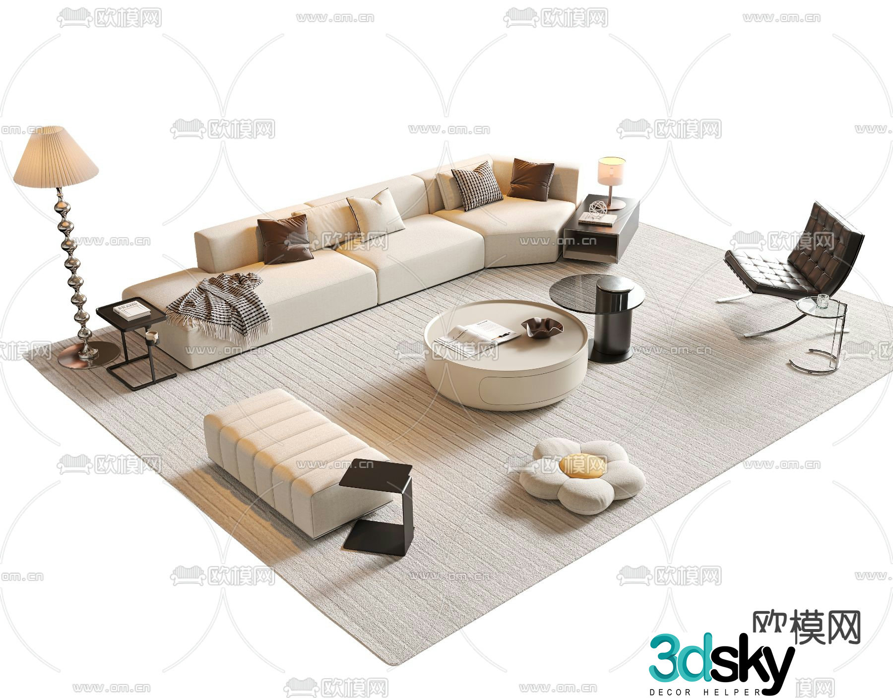 Cream style sofa modular sofa 3d model