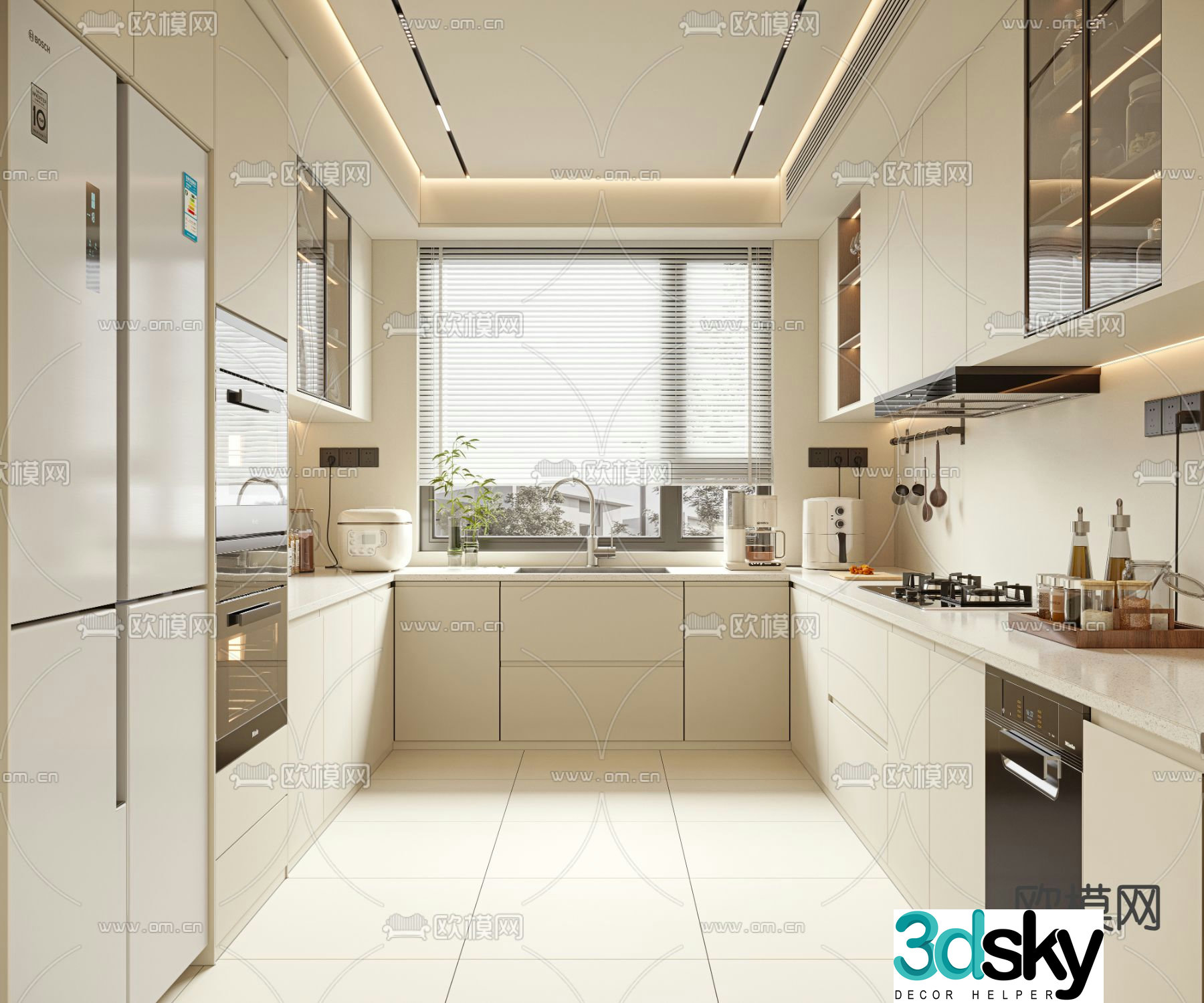 Creamy Kitchen Cabinet 3D Model